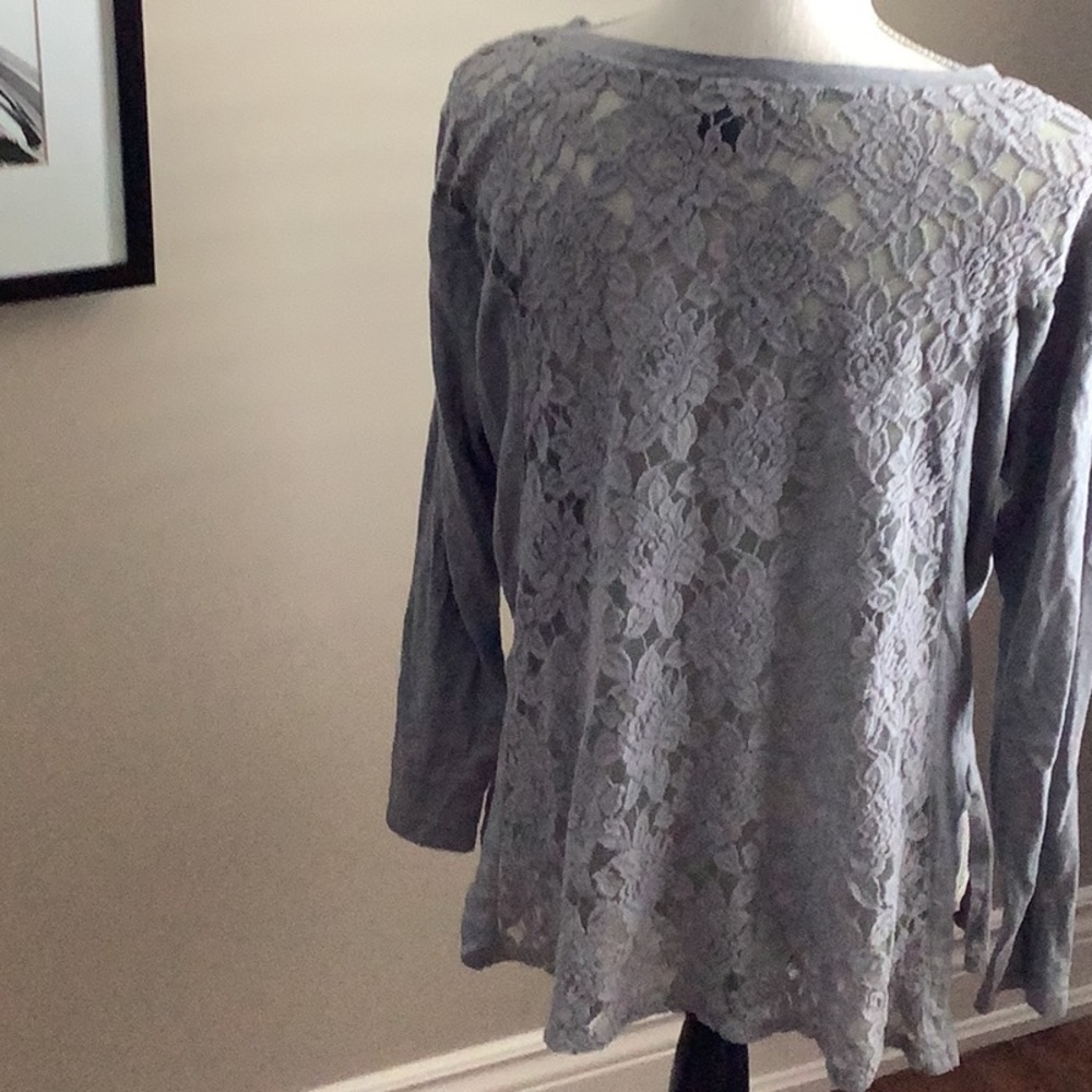 Gray Lace Long Sleeve Top